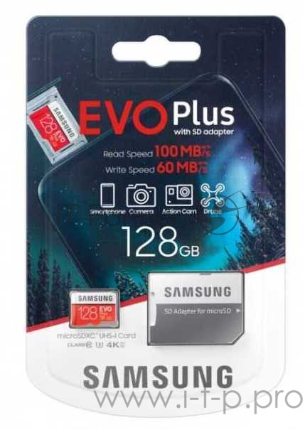 Флеш карта microSDXC 128Gb Class10 Samsung MB-MC128HA/RU EVO PLUS + adapter