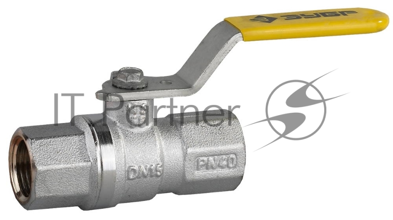 Кран шаровой ЗУБР полнопроход газовый мама-мама, ручка, хромиров латунь, 1/2