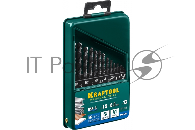 Набор сверл по металлу HSS-G KRAFTOOL 13шт(1.5-6.5мм), сталь М2(S6-5-2)