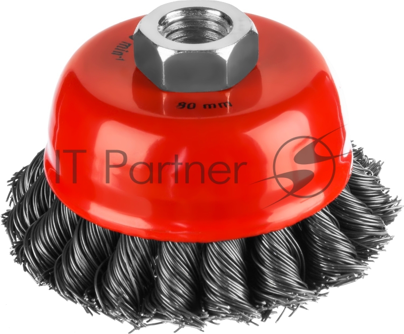 Щетка-крацовка чашечная для УШМ, двухрядная, жгутированная стальная проволока 0,5 мм, d=80 мм, MIRAX 35104-080-2