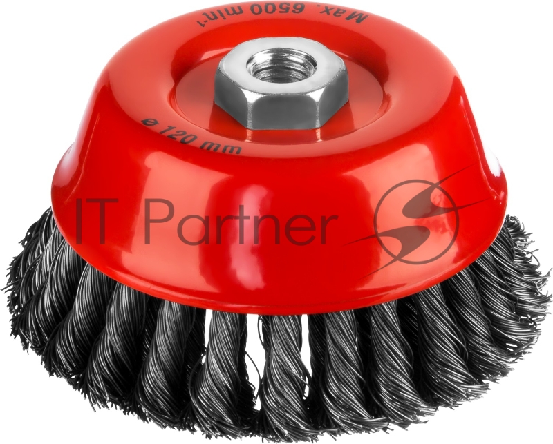 Щетка-крацовка чашечная для УШМ, двухрядная, жгутированная стальная проволока 0,5 мм, d=120 мм, MIRAX 35104-120-2