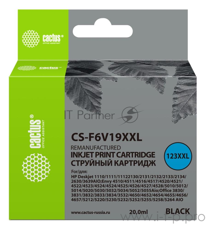Картридж струйный Cactus CS-F6V19XXL черный (1000стр.) (20мл) для HP DeskJet 1110/1111/1112/2130