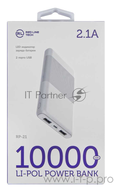 Мобильный аккумулятор Redline RP-21 Li-Pol 10000mAh 2.1A белый