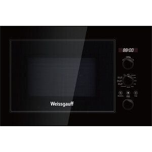 Встраиваемые микроволновые печи Weissgauff 39х59.2х38.2 см, 900 Вт, 25 л, 5 уровней мощности, 12 функций+автоменю на 11 программ, дисплей, таймер, без поворотного стола, черная