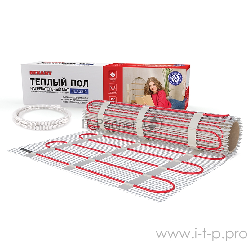 Мат нагревательный Classic RNX -9,0-1350, площадь9,0 м2 (0,5 х 18,0 м), 1350 Вт (двух жильный) | 51-0516-2 | REXANT