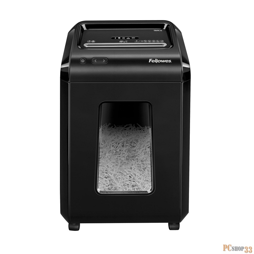 Уничтожитель Fellowes Шредер Powershred 92Cs FS-1719301 {P-4, 4х38мм, 18лст., 25лтр., уничтожает: скобы, карты, скрепки, CD}