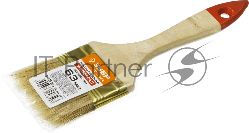Кисть плоская ЗУБР УНИВЕРСАЛ-ОПТИМА, светлая щетина, деревянная ручка, 63мм