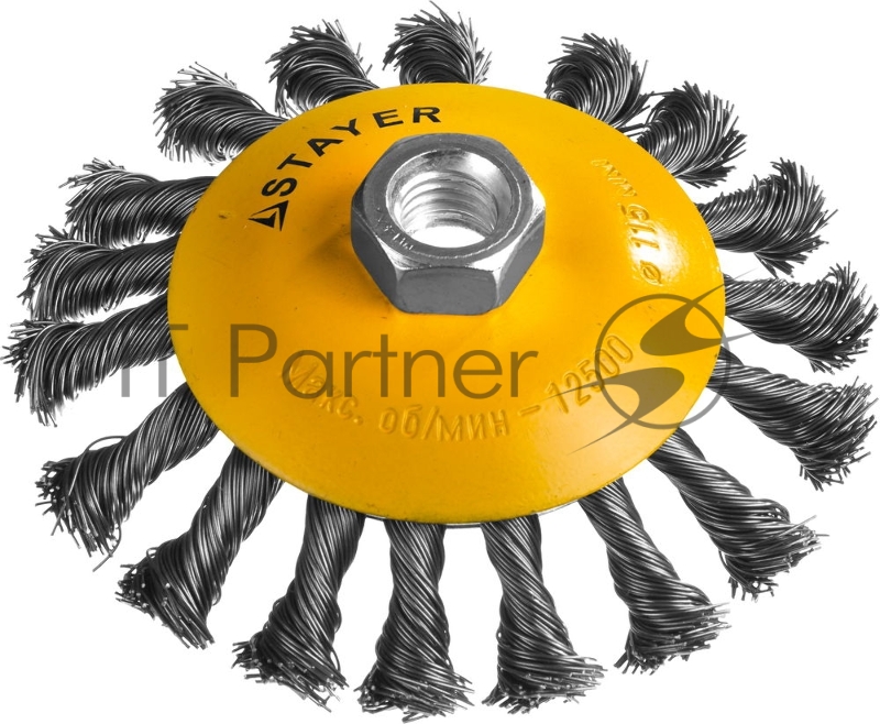 Щетка коническая для УШМ STAYER PROFESSIONAL, жгутированная стальная проволока 0,5мм, 115ммхМ14
