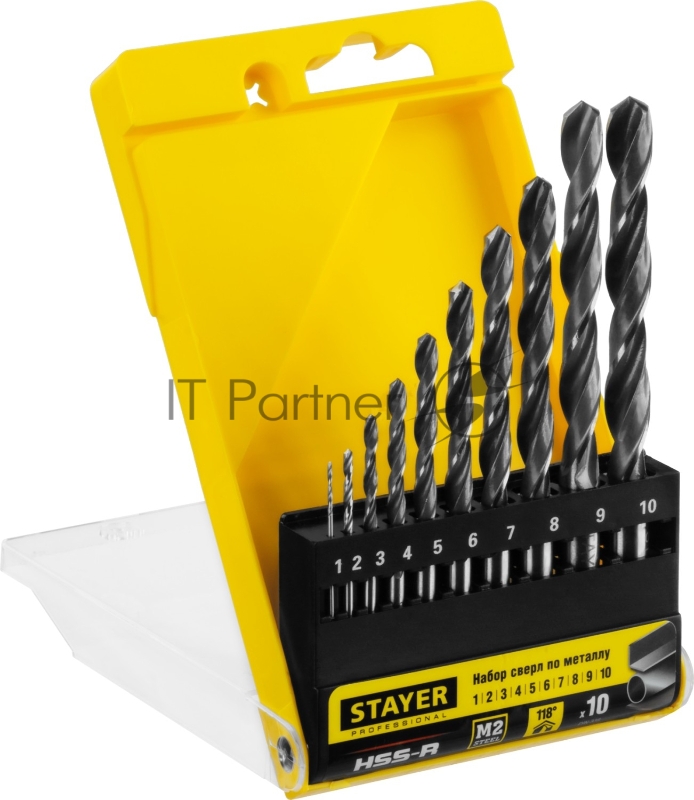 Набор сверл по металлу STAYER PROFI 10шт(1-10мм), быстрорежущая сталь М2(S6-5-2), класс В