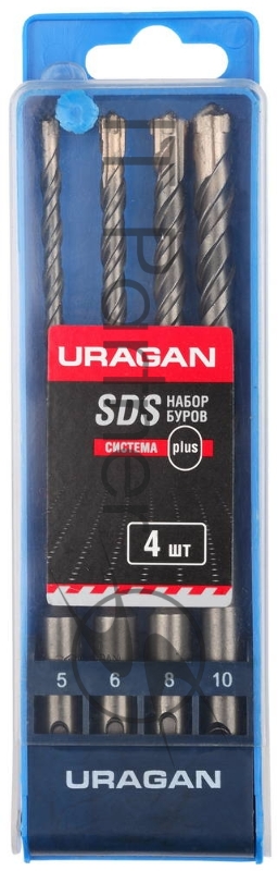Набор буров URAGAN SDS-plus 4 шт: 5 х 160, 6 х 160, 8 х 160, 10 х 160 мм