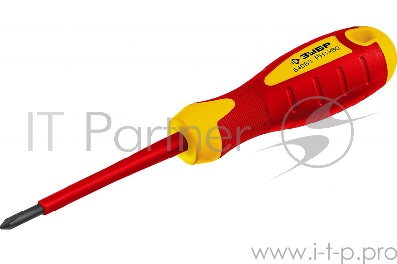 Отвертка ПРОФИ ЭЛЕКТРИК Cr-V, трехкомпонент рукоятка, высоковольтная до ~1000В, PH №1, 80 мм | 25262-1-080_z01 | ЗУБР
