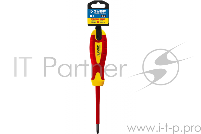 Отвертка ПРОФИ ЭЛЕКТРИК Cr-V, трехкомпонент рукоятка, высоковольтная до ~1000В, PH №1, 80 мм | 25262-1-080_z01 | ЗУБР