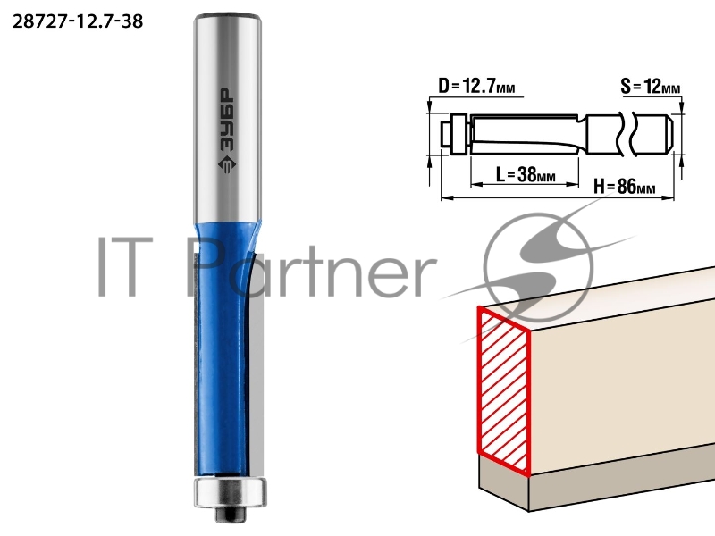 Фреза кромочная с нижним подшипником ЗУБР 12.7x38мм, хвостовик 12мм