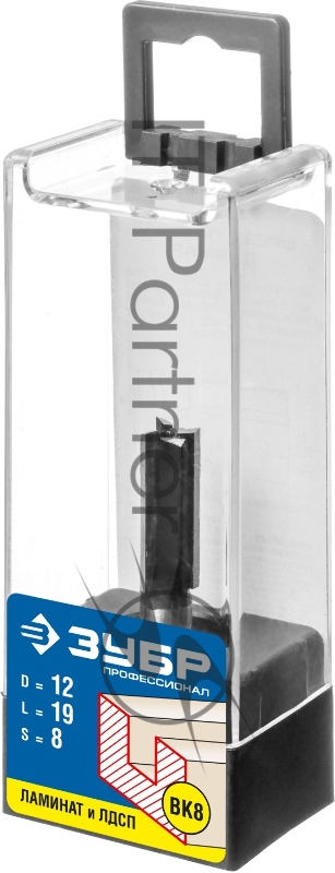 Фреза пазовая прямая ЗУБР 12x19мм, хвостовик 8мм