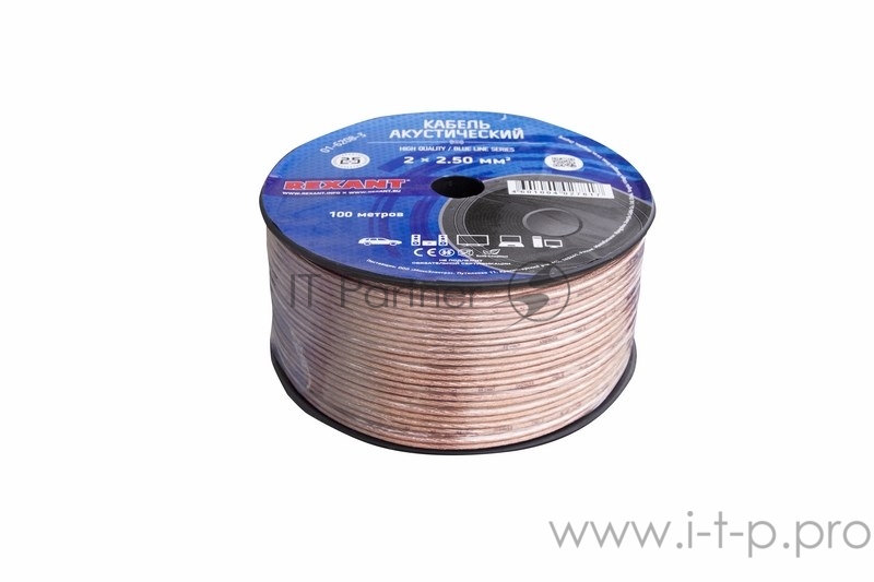 Кабель акустический, 2х2.50 мм?, прозрачный BLUELINE, 100 м. | 01-6208-3 | REXANT