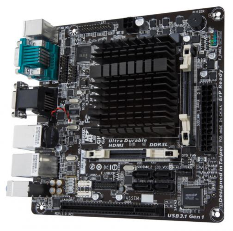 GA-J3455N-D3H, Intel® Quad-Core Celeron®J3455 (2.3 GHz), 2xDDR3-1600 SO-DIMM, D-SUB+HDMI, 1xPCI, 1xM