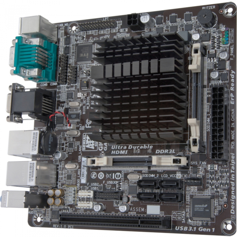 GA-J3455N-D3H, Intel® Quad-Core Celeron®J3455 (2.3 GHz), 2xDDR3-1600 SO-DIMM, D-SUB+HDMI, 1xPCI, 1xM