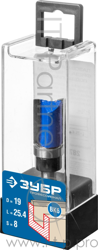 Фреза пазовая прямая с верхним подшипником ЗУБР 19x26мм, хвостовик 8мм
