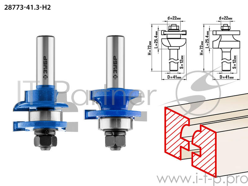 Набор фрез рамочных №3 ЗУБР 41,3x23мм, хвостовик 12мм