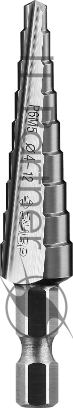 Сверло ступенчатое ЗУБР КОБАЛЬТ 4-12мм, 9 ступеней, сталь Р6М5