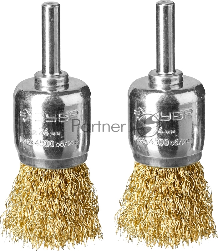 Набор щеток кистевых для дрели ЗУБР ПРОФЕССИОНАЛ, витая стальная латунированная проволока 0,3мм, 24мм, 2шт