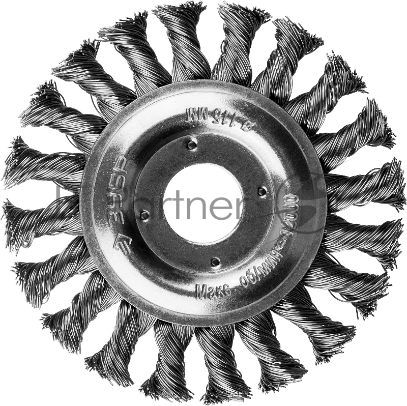 Щетка дисковая для УШМ ЗУБР ПРОФЕССИОНАЛ, плетеные пучки стальной проволоки 0,5мм, 115х22мм