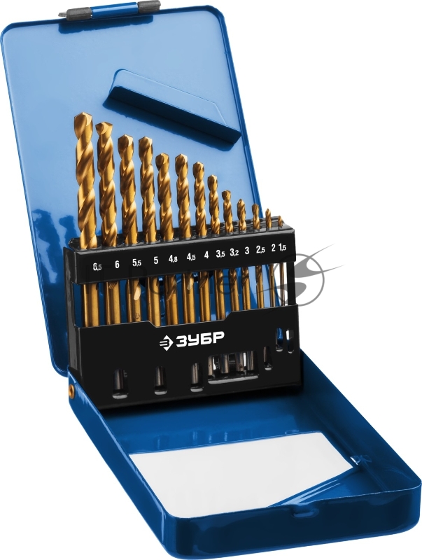 Набор сверл по металлу ЗУБР ТИТАН 13шт(1.5-6.5мм), сталь Р6М5, класс А , титиновое покрытие