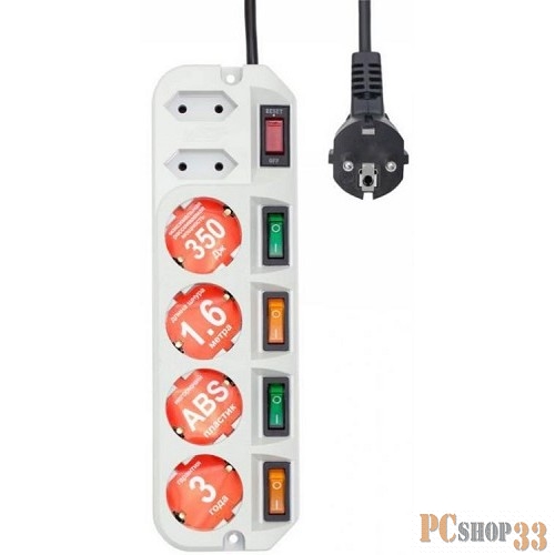 Сетевые фильтры MOST Сетевой фильтр ARG 1.6м 6 розеток (ARG-Б 1.6), белый (пакет ПЭ) {359281}