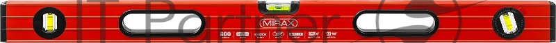 Уровень коробчатый усиленный MIRAX, фрезерованная поверхность, утолщенный профиль, 3 противоударных ампулы (1 поворотная на 360 град), с ручками, 80 см