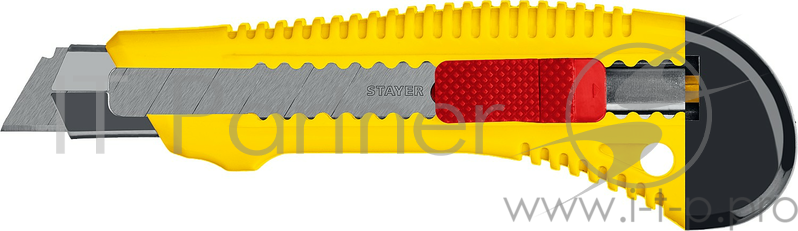 Нож STAYER 0913_z01 упрочненный с метал. направляющей и сдвижным фиксатором FORCE-M, сегмент. лезвия 18 мм