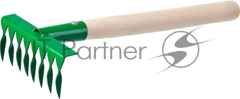 Грабельки садовые с деревянной ручкой, РОСТОК 39613, 8 витых зубцов, 160x62x405 мм
