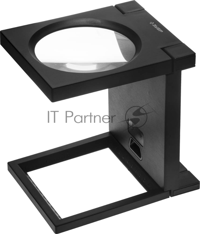 Лупа ЗУБР МАСТЕР складная на подставке, светодиодная подсветка, 2 кратное увеличение, диаметр 110мм