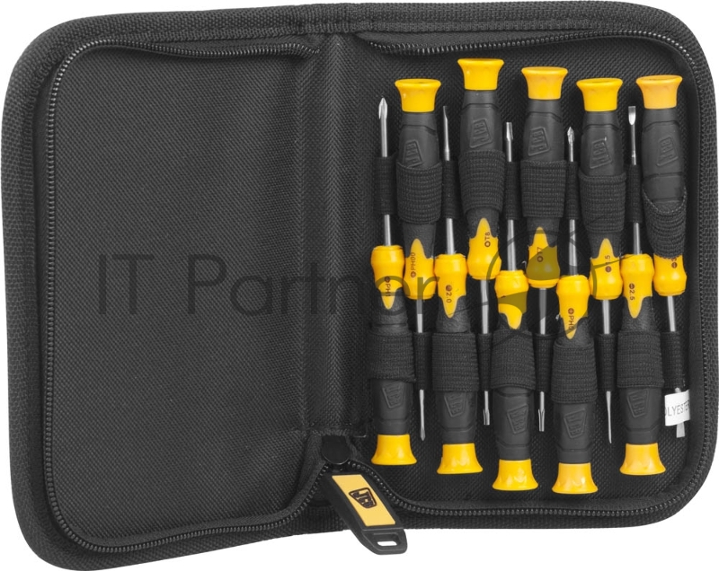 Набор JCB JSD026: Отвертки для точных работ, двухкомпонентные рукоятки, CrV cталь, 11 предм, чехол