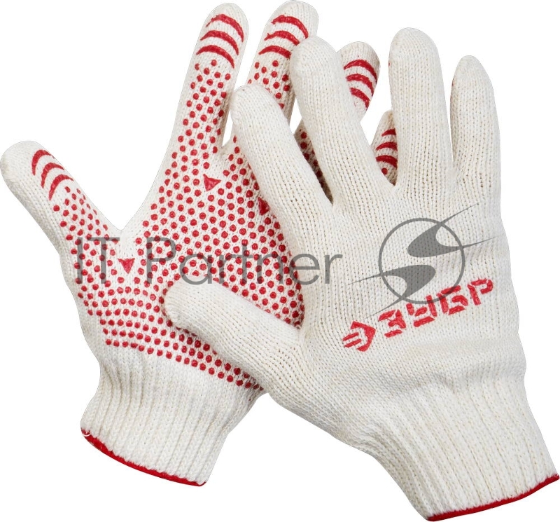 Перчатки ЗУБР МАСТЕР 11392-K10 Перчатки трикотажные, 7 класс, х/б, с защитой от скольжения, L-XL, 10пар
