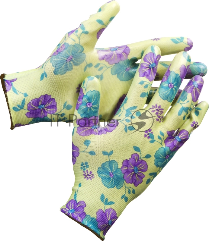 Перчатки GRINDA садовые, прозрачное нитриловое покрытие, размер S-M, зеленые