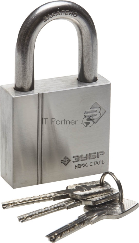 Замок ЗУБР ЭКСПЕРТ навесной, нержавеющая сталь (корпус и дужка), закаленная дужка, 60мм