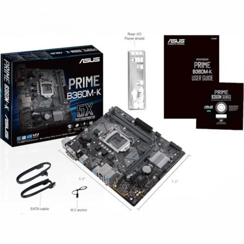 Мат. плата Socket1151 ASUS PRIME B360M-K (iB360, 2xDDR4, M.2, SATA III, PCI-E, D-Sub, DVI, 1Гбит LAN, USB3.1, mATX)