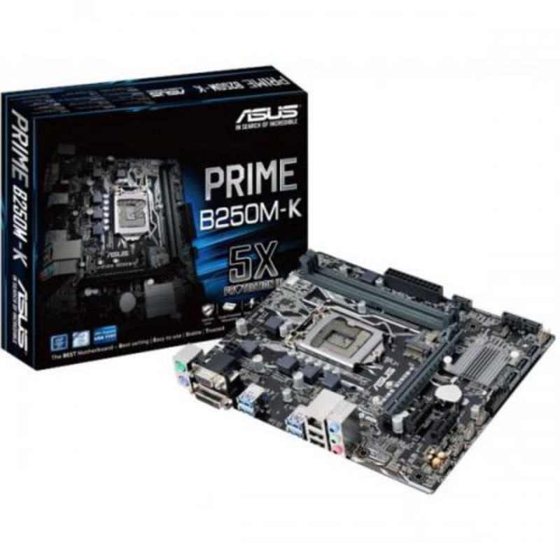Мат. плата Socket1151 ASUS PRIME B360M-K (iB360, 2xDDR4, M.2, SATA III, PCI-E, D-Sub, DVI, 1Гбит LAN, USB3.1, mATX)