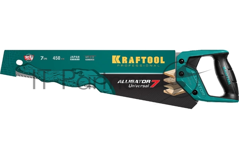Ножовка универсальная KRAFTOOL Alligator 7, 450 мм, 7 TPI 3D зуб