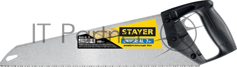 Ножовка универсальная (пила) STAYER Universal,400мм, 7TPI, закаленный зуб, рез вдоль и поперек волокон, для средних заготовок, фанеры, ДСП, МДФ