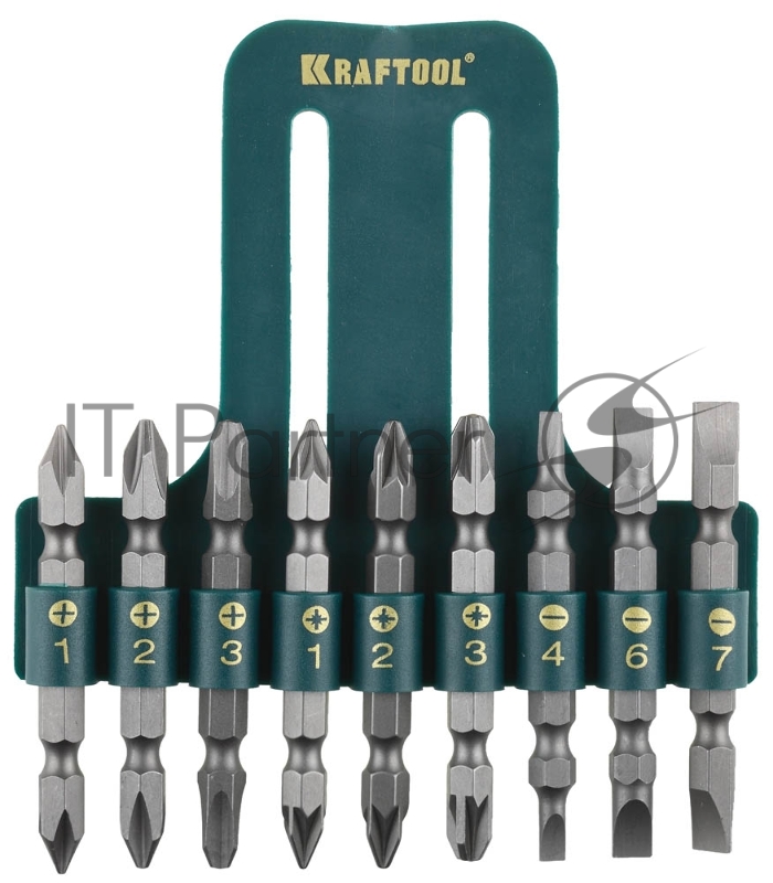 Набор KRAFTOOL Биты двухсторонние, в пласт. держателе, Cr-V, 9 предметов