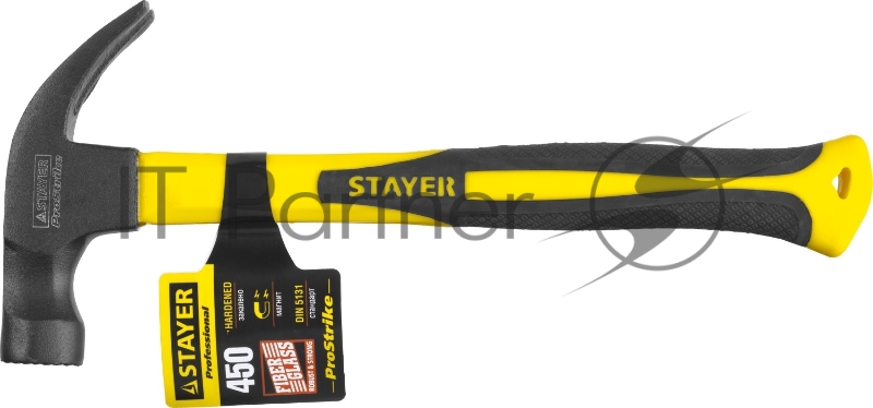Молоток-гвоздодёр столярный STAYER Fiberglass-M 450 г c фиберглассовой рукояткой