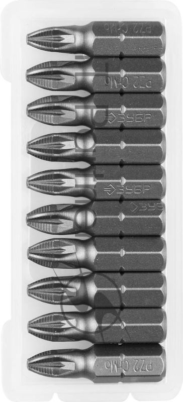 Отвертки-насадки (биты) ЗУБР МАСТЕР 26003-2-25-10 Биты кованые, хромомолибденовая сталь, тип хвостовика C 1/4, PZ2, 25мм, 10шт