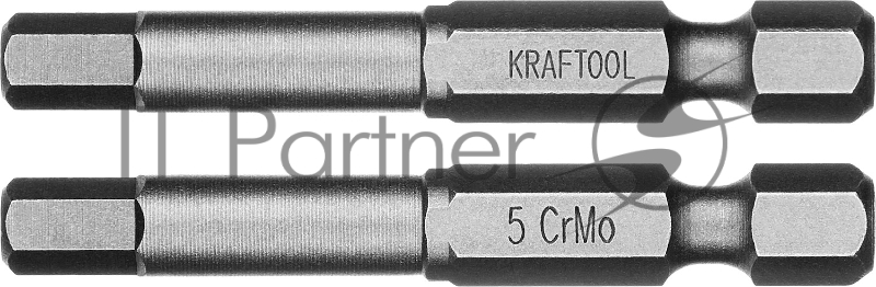 Биты KRAFTOOL X-DRIVE торсионные кованые, обточенные, Cr-Mo сталь, тип хвостовика E 1/4, HEX5, 50мм, 2шт