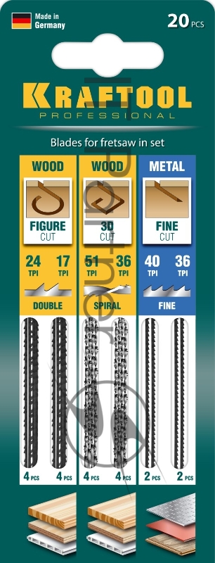Набор полотен для лобзика KRAFTOOL 15348-H20_z02, двойной зуб: №3(4), №5(4), спиральн: №1(4), №3(4), по мет: №3(2), №5(2), 20шт