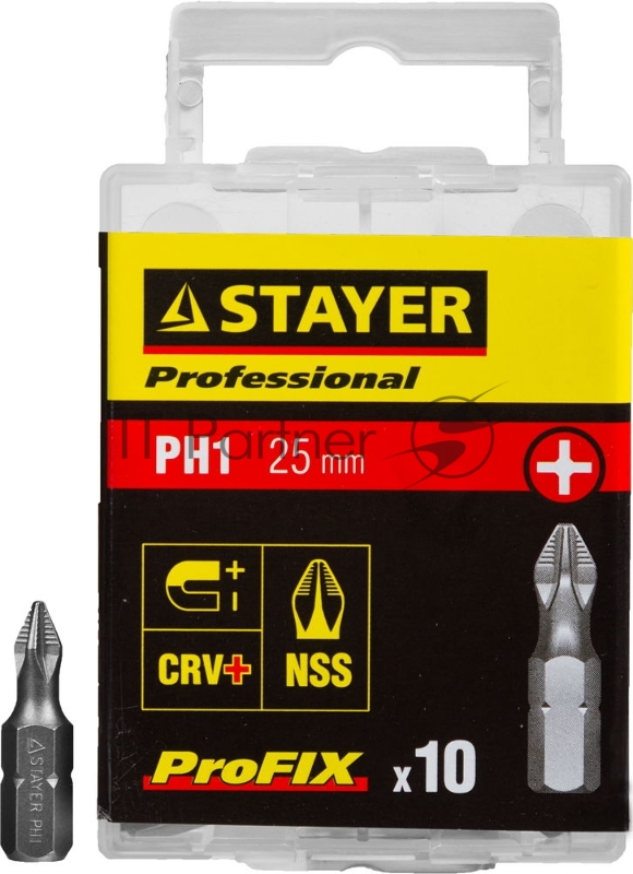 Биты STAYER PROFESSIONAL ProFix Phillips, тип хвостовика C 1/4, № 1, L=25мм, 10шт