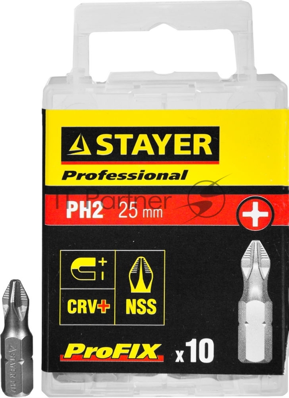 Биты STAYER PROFESSIONAL ProFix Phillips, тип хвостовика C 1/4, № 2, L=25мм, 10шт