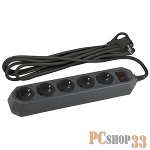 ЭРА Удлинители бытовые, Сетевые фильтры Эра Б0019737 Сетевой фильтр USF-5es-5m-B (черный) с заземл, 3x0,75мм2, с выкл, 5гн, 5м {защита от короткого замыкания, от перегрузки, от импульсных помех}