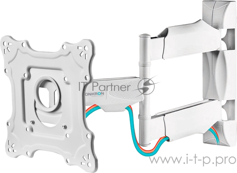 Кронштейн ONKRON Кронштейн ONKRON/ 17-43 макс 200*200 мм, 2 колена, наклон -5º+ 8º, поворот: 180°, от стены 50-495 мм, макс вес 35кг, белый