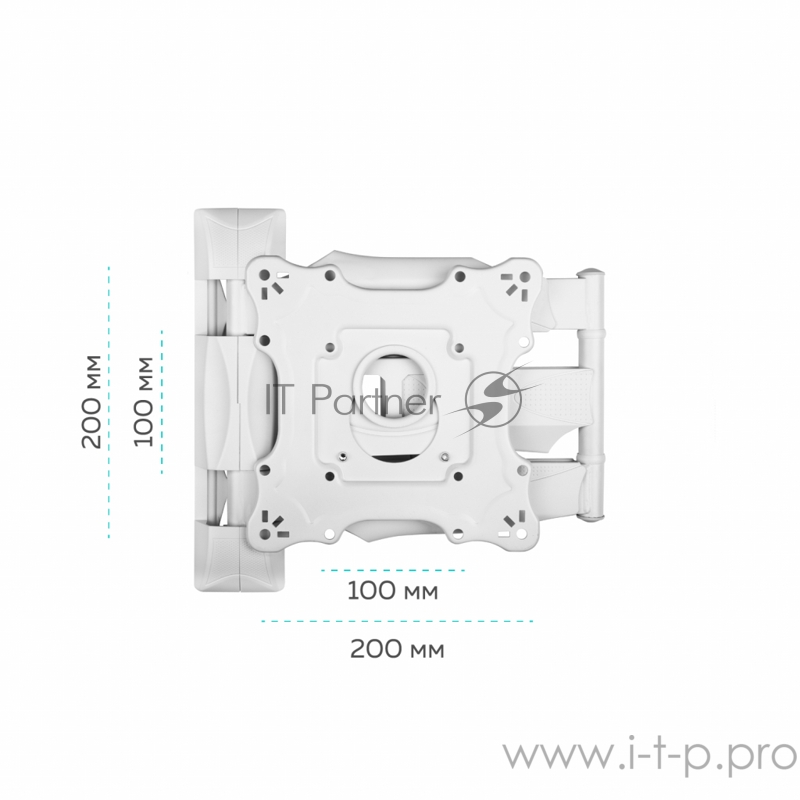 Кронштейн ONKRON Кронштейн ONKRON/ 17-43 макс 200*200 мм, 2 колена, наклон -5º+ 8º, поворот: 180°, от стены 50-495 мм, макс вес 35кг, белый